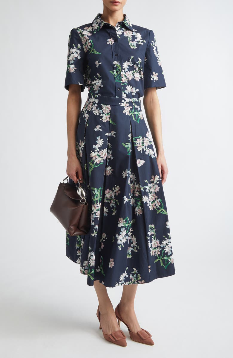 Erdem Floral Organic Cotton Poplin Button-Up Shirt, Alternate, color, Painted Orchid Navy