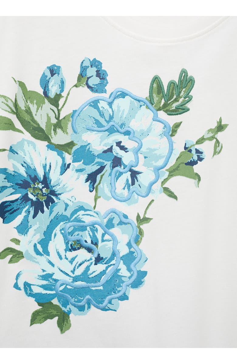 MANGO Floral Print Cotton T-Shirt, Alternate, color, Off White