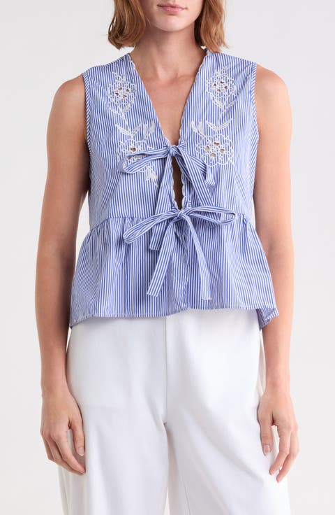 Embroidered Peplum Sleeveless Top
