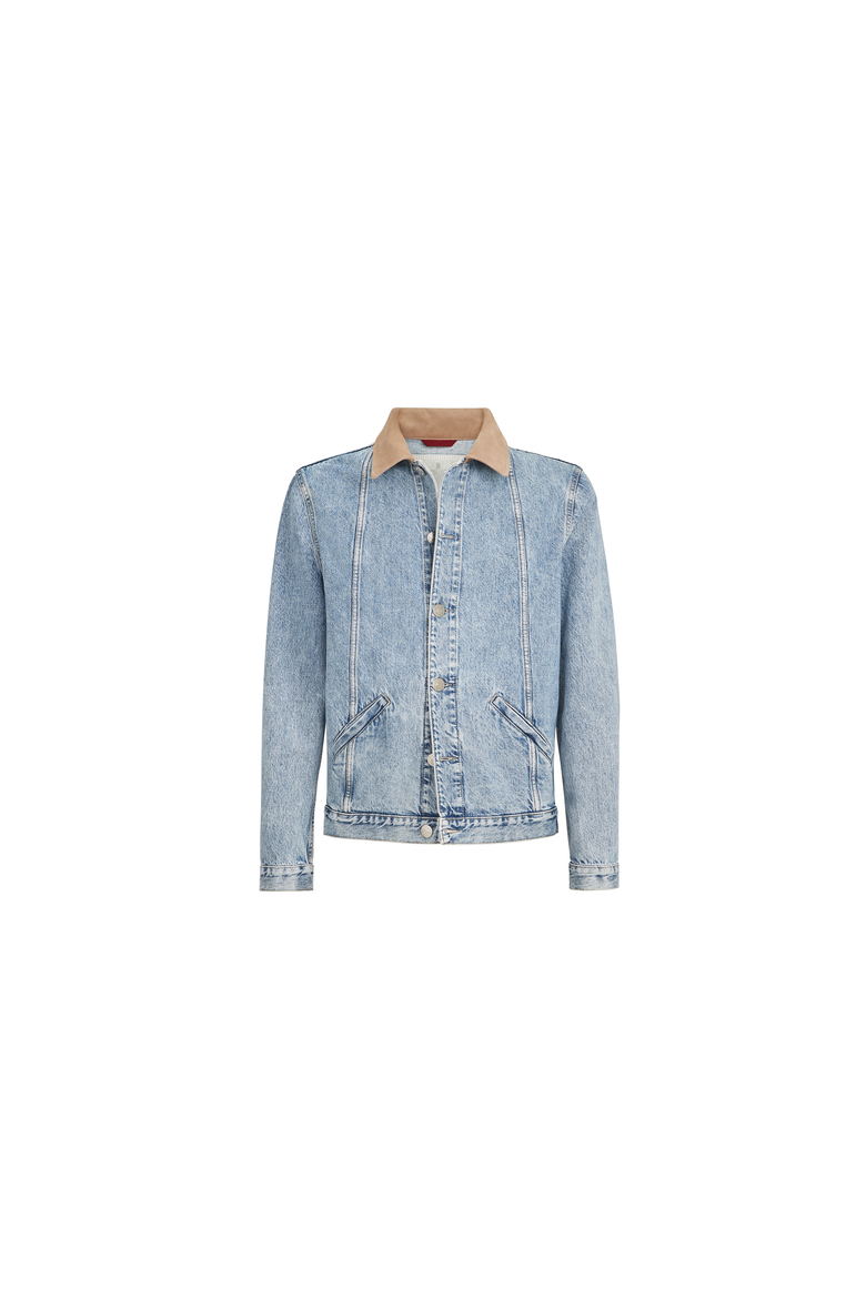 Denim outerwear jacket with suede collar, Alternate, color, Light Denim