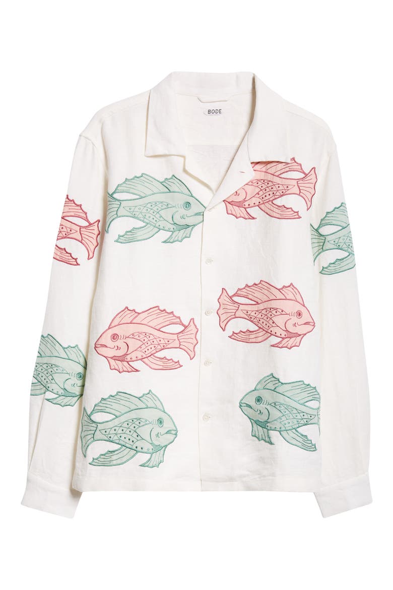 Piscine Long Sleeve Linen Camp Shirt, Alternate, color, WHITE MULTI
