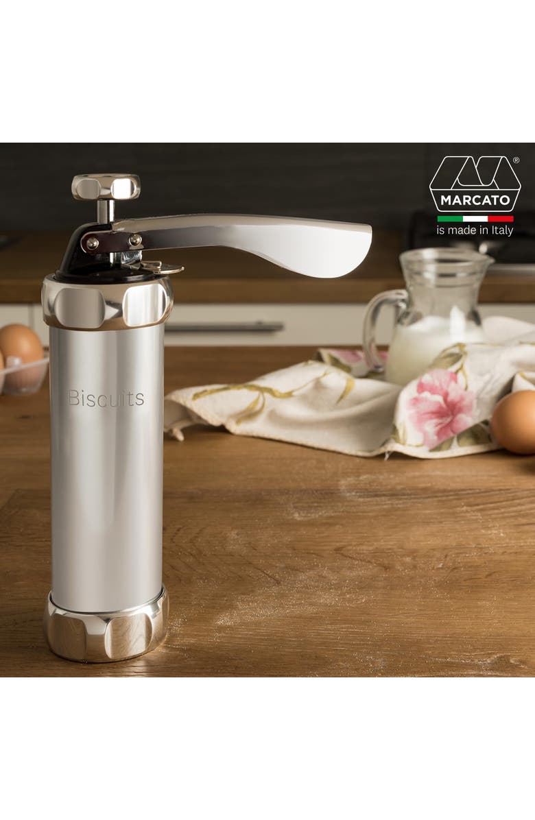 Marcato Atlas Biscuit Maker Press, Includes 20 Cookie Disc Shapes, Silver, Alternate, color,