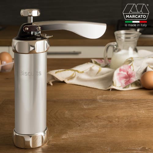 Marcato Atlas Biscuit Maker Press, Includes 20 Cookie Disc Shapes, Silver