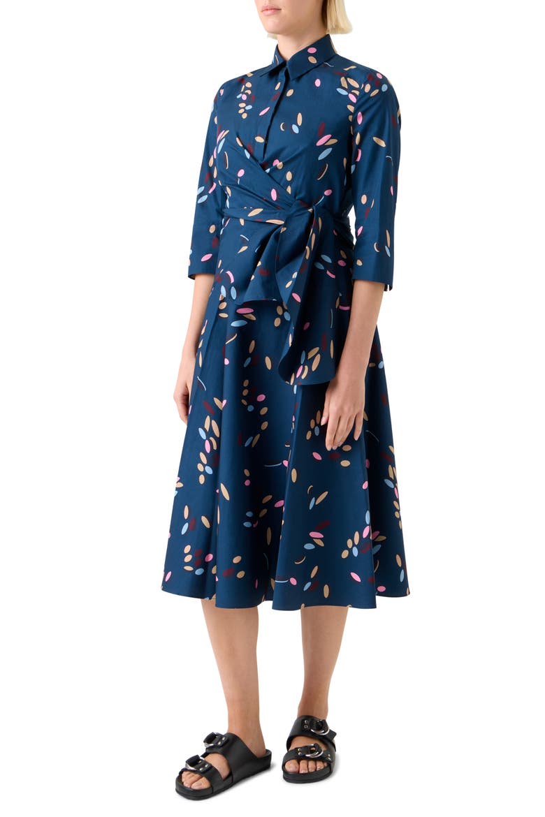 Print Cotton Poplin Wrap Shirtdress, Alternate, color, INK MULTICOLOR