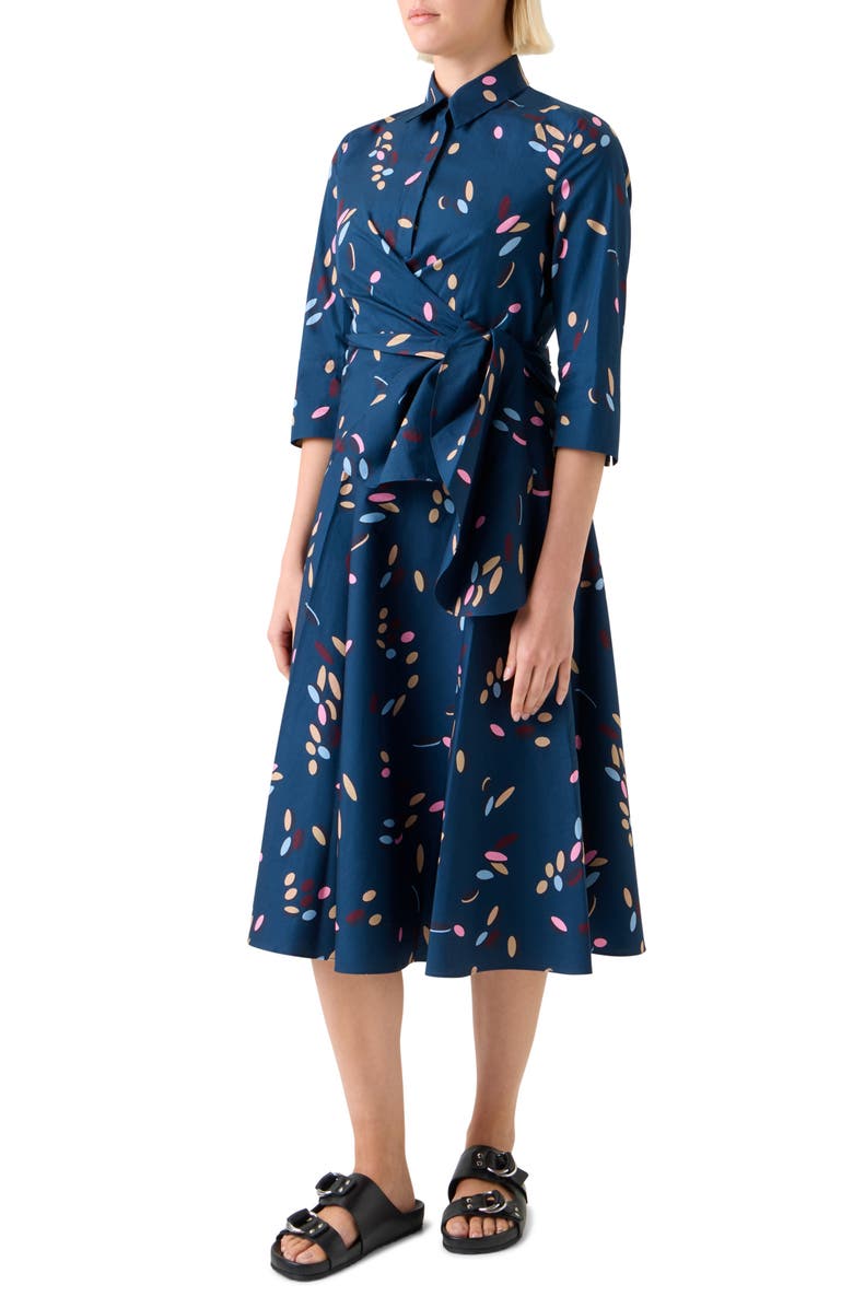 Akris punto Print Cotton Poplin Wrap Shirtdress, Alternate, color, Ink Multicolor