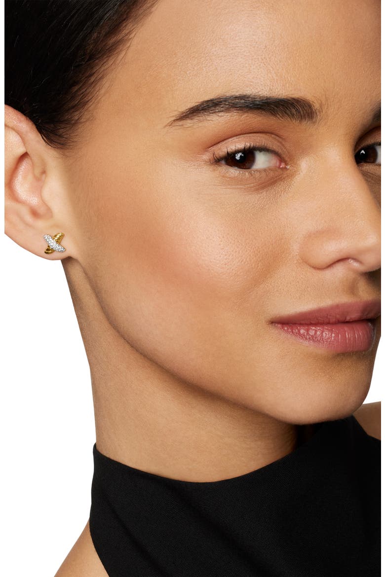 X Petite Earrings with Diamonds and Gold, Alternate, color, DIAMOND