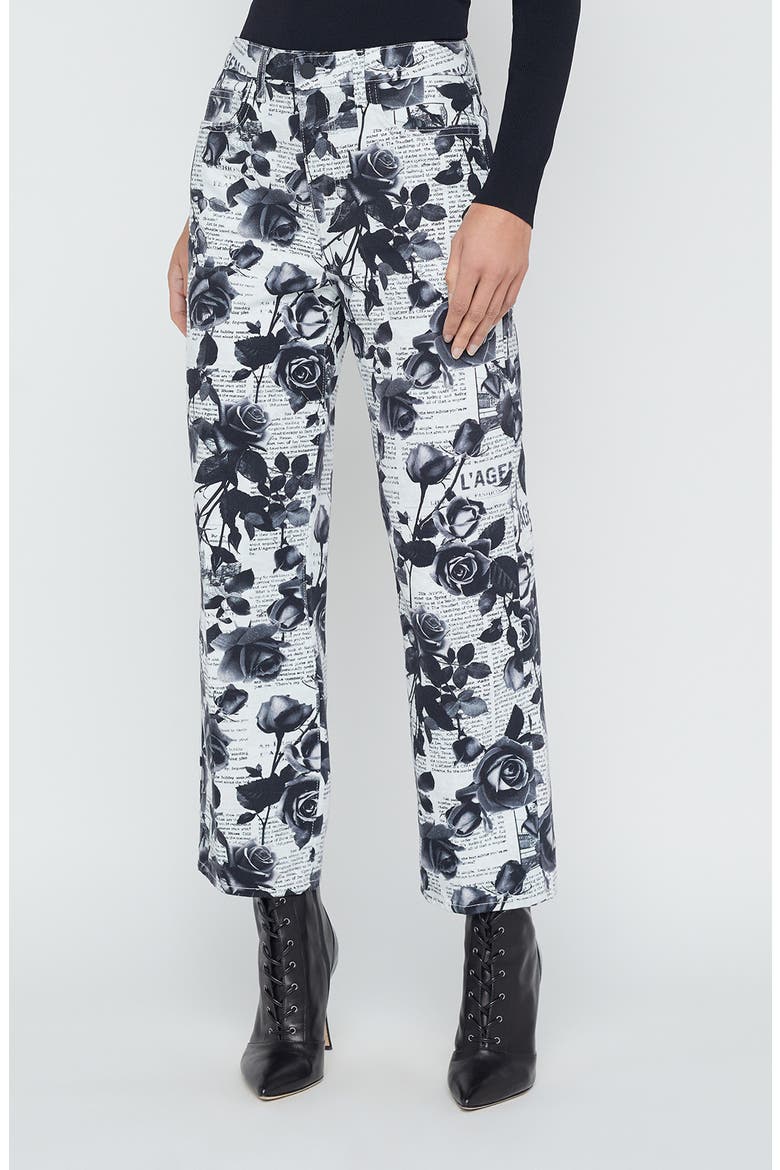 June Rose Print Stovepipe Crop Jeans, Main, color, WHTBLK RO