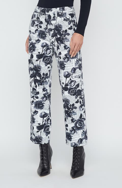June Rose Print Stovepipe Crop Jeans