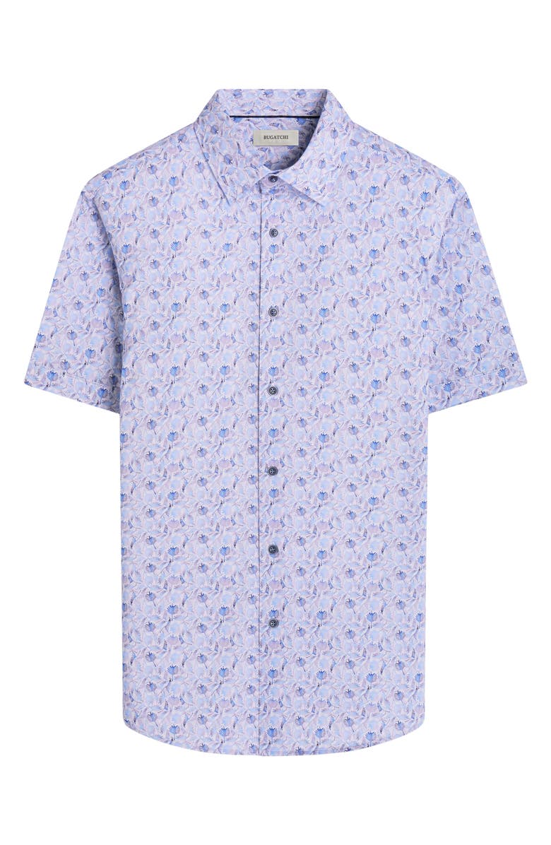 Bugatchi Miles OoohCotton<sup>®</sup> Leaf Print Short Sleeve Button-Up Shirt, Alternate, color, Air Blue