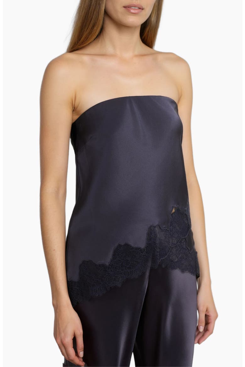 Odessa Lace Trim Strapless Silk Top, Alternate, color, DARK WASH