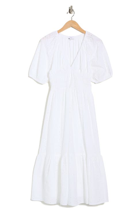 Eyelet Shirred Midi Dress