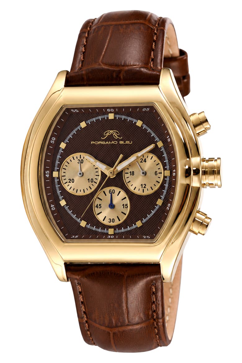 Roman Leather Strap Watch, Main, color, BROWN GOLD TONE
