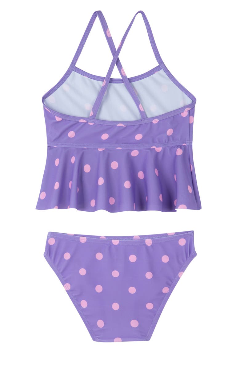 Gottex Kids Dot Dot Dot Scoop Neck Ruffle Swim Set, Alternate, color, Purple