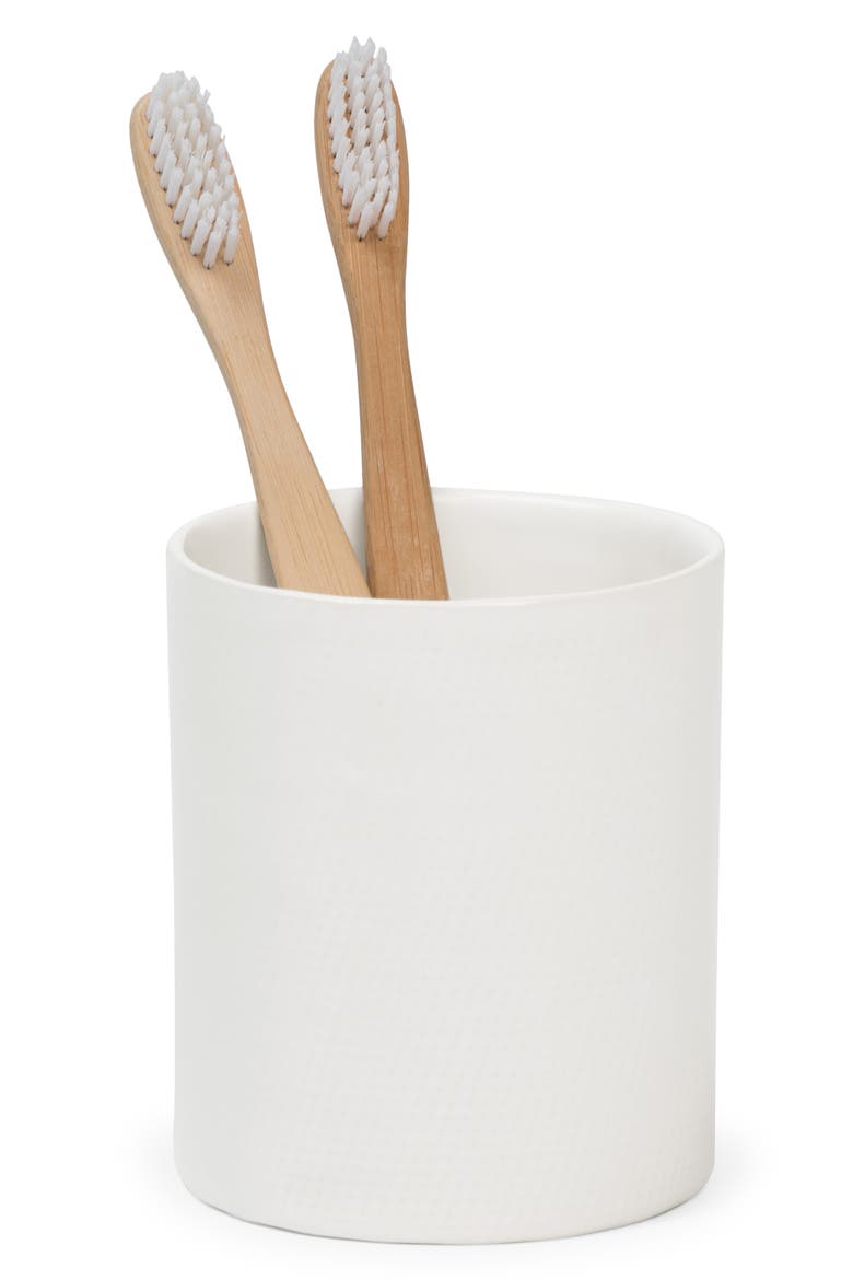 Cordoba Ceramic Toothbrush Holder, Main, color, WHITE BURLAP