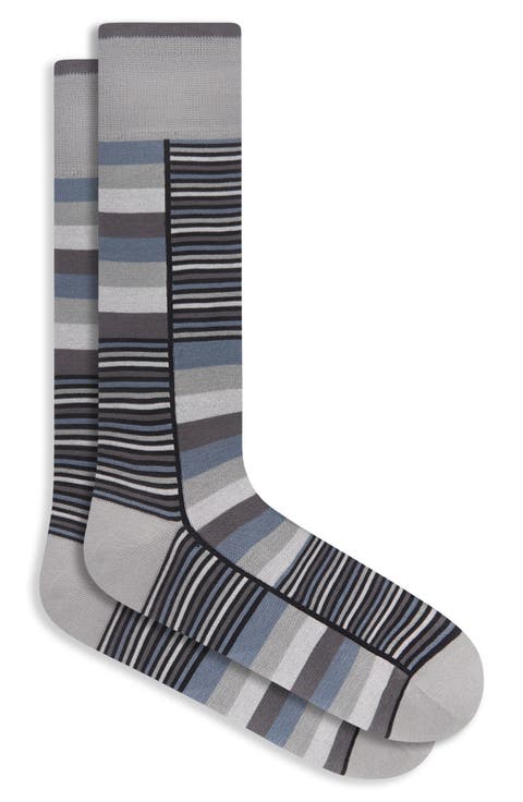 Striped Mercerized Cotton Blend Dress Socks