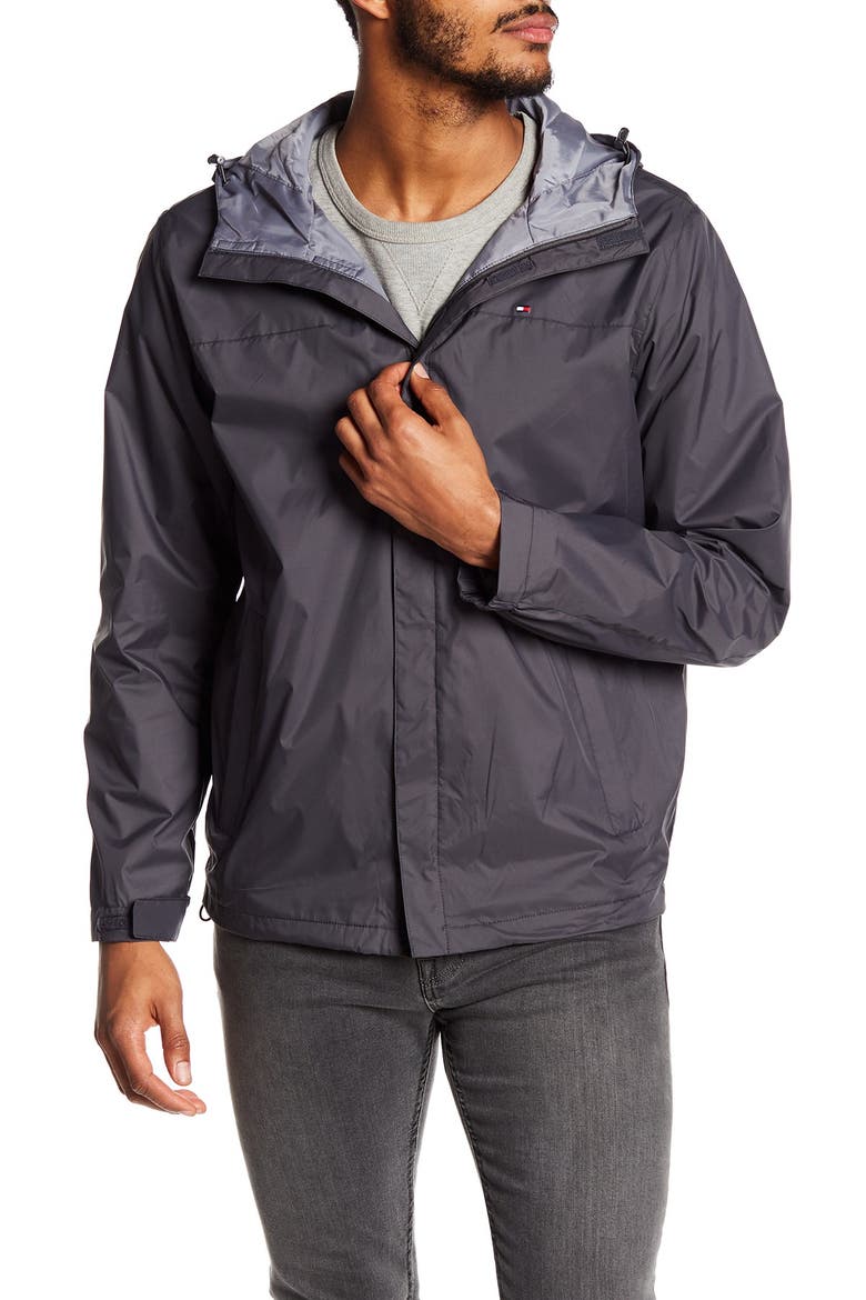 Hooded Rain Slicker Jacket, Main, color, CHARCOAL
