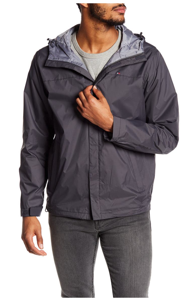 Tommy Hilfiger Hooded Rain Slicker Jacket, Main, color, Charcoal