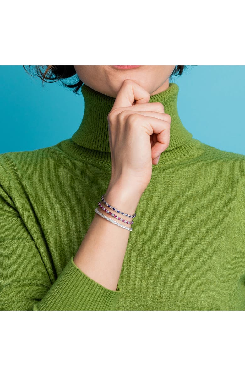 DELMAR Set of 3 Sterling Silver Lab Grown White Sapphire, Blue Sapphire & Ruby Tennis Bracelets, Alternate, color, Silver Multi