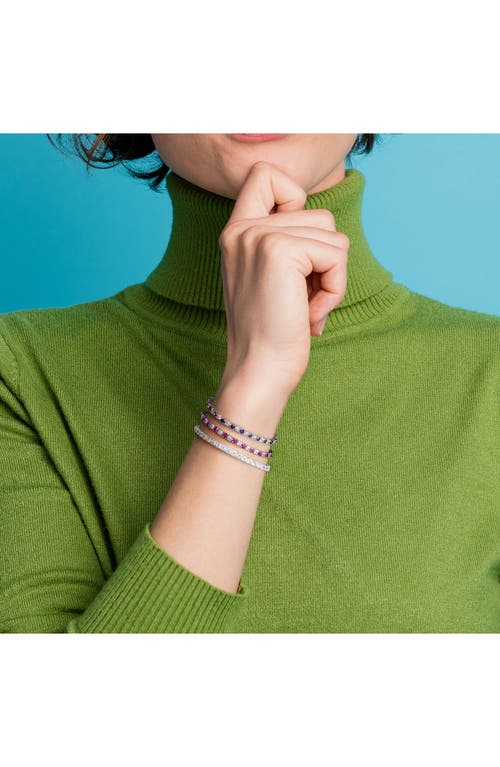 Delmar Set Of 3 Sterling Silver Lab Grown White Sapphire, Blue Sapphire & Ruby Tennis Bracelets In Silver Multi