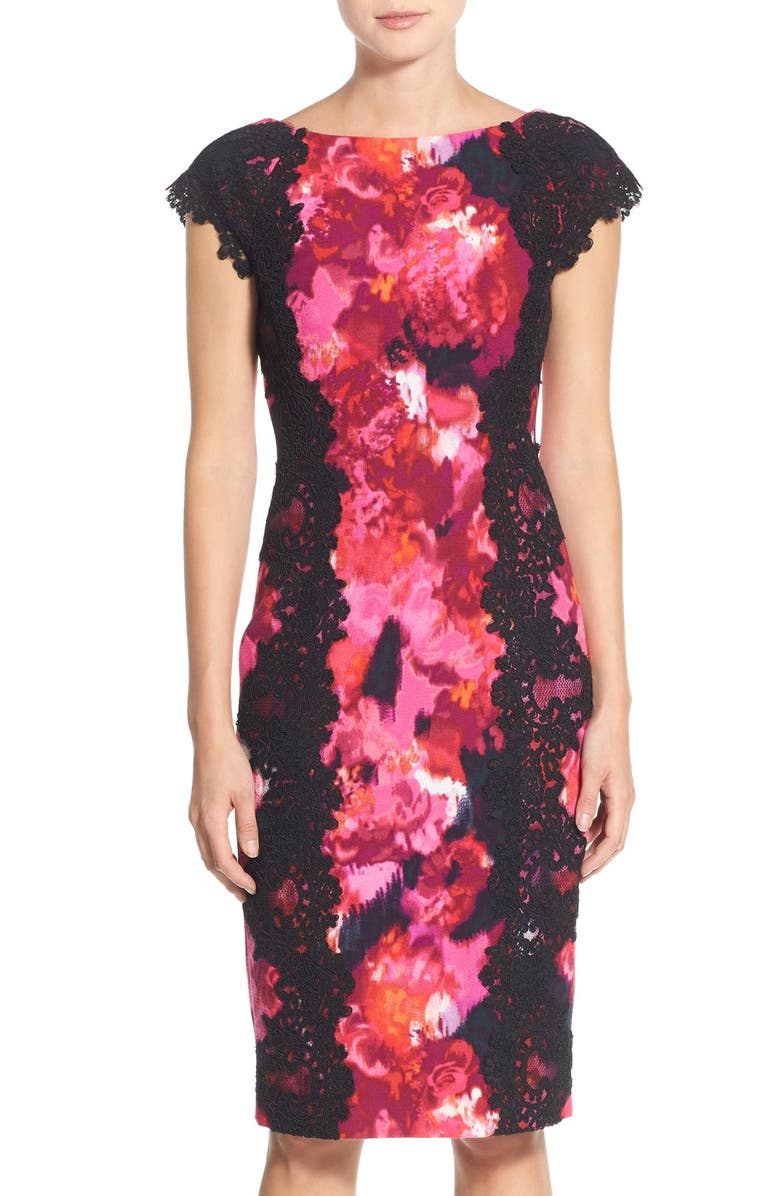 Maggy London Lace & Crepe Sheath Dress, Main, color, 