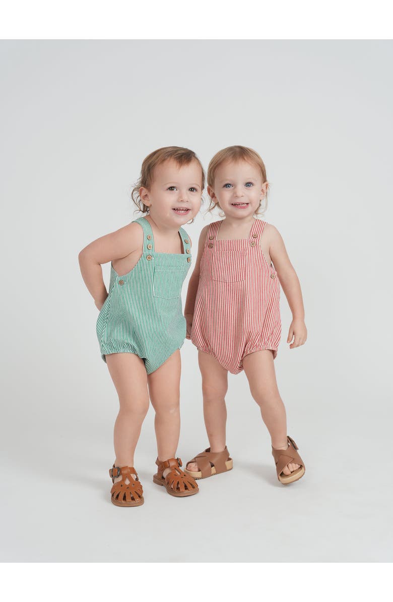 FYI Striped Denim Adjustable Straps Front Pocket Romper, Alternate, color, Green/White