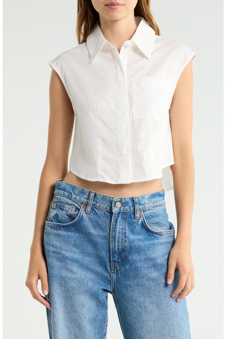 Sleeveless Button Down Shirt, Main, color, WHITE