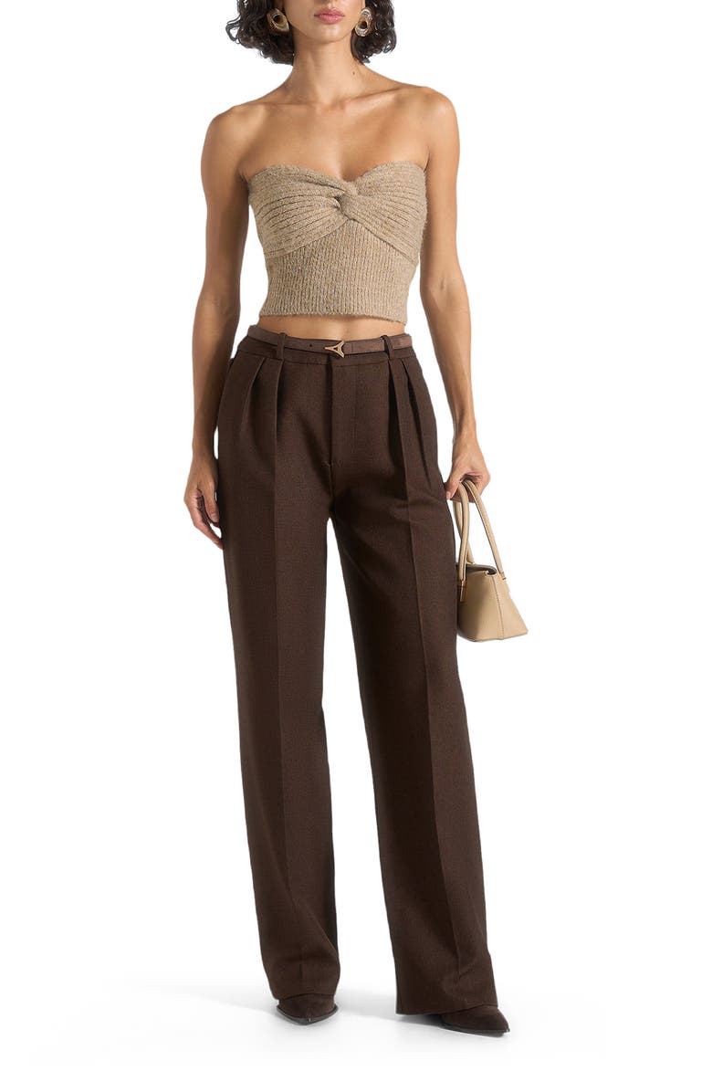 Manière De Voir Emya 2-in-1 Knit Shrug With Twisted Bandeau Top, Alternate, color, Taupe