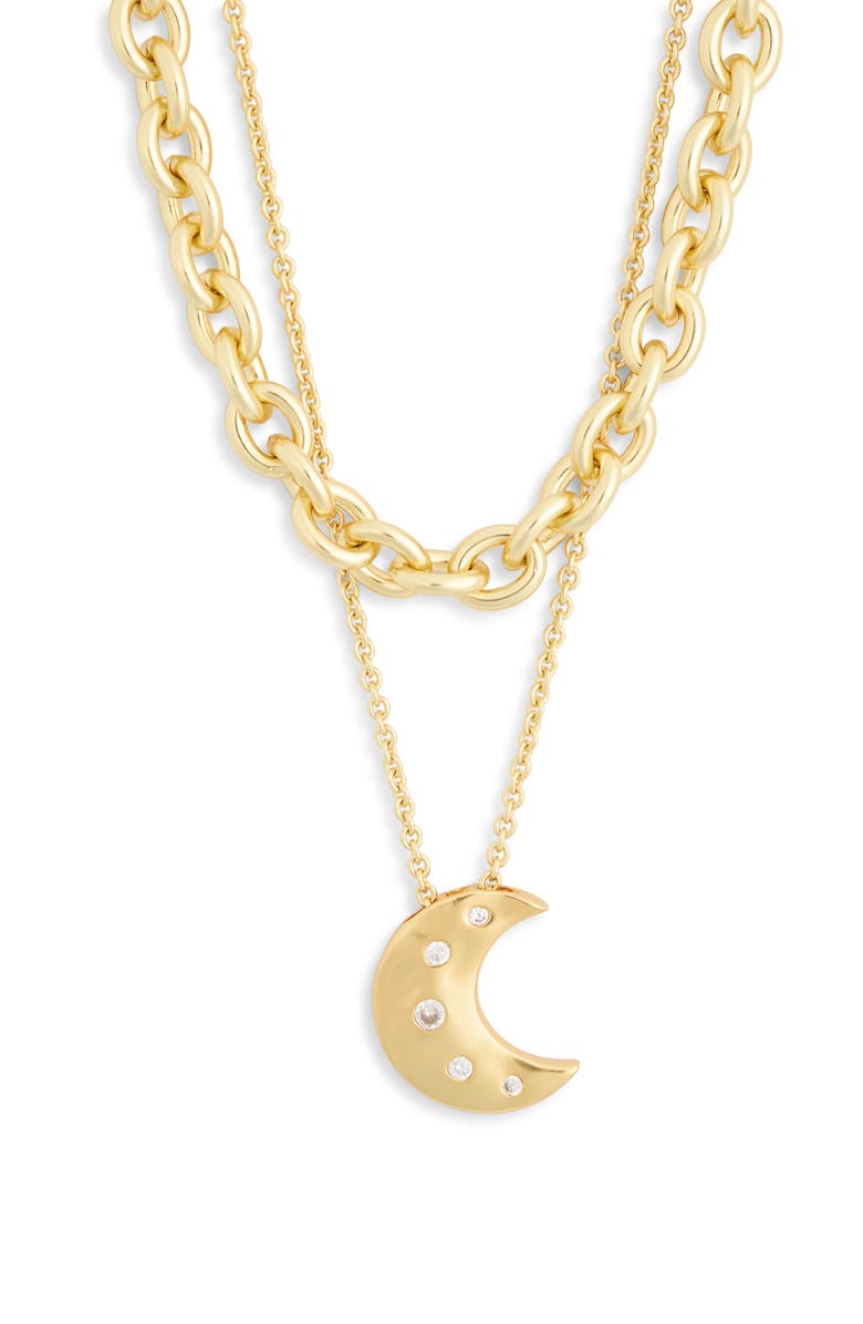 Madewell Celestial Moon Crystal Layered Pendant Necklace, Main, color, Vintage Gold