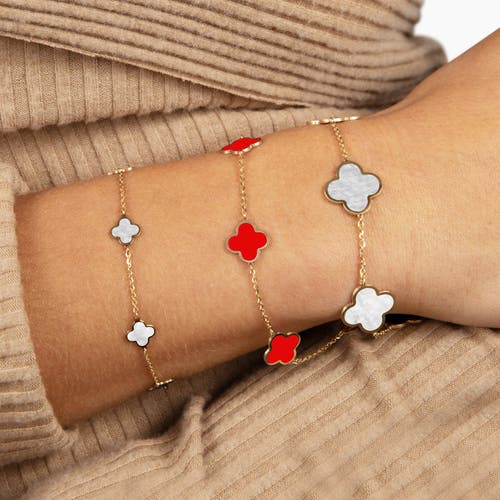 The Lovery Fine Jewelry Small Coral Clover Bracelet In Orange