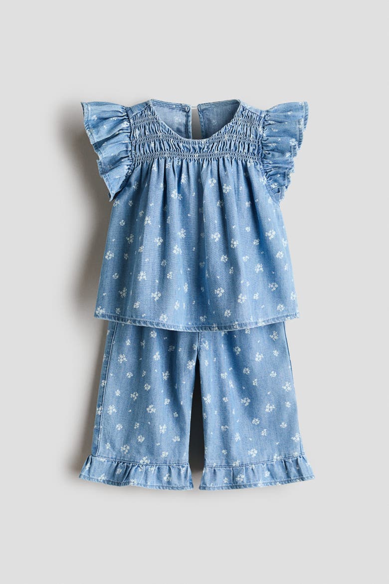 2-piece Printed Denim Set, Alternate, color, Light denim blue/floral