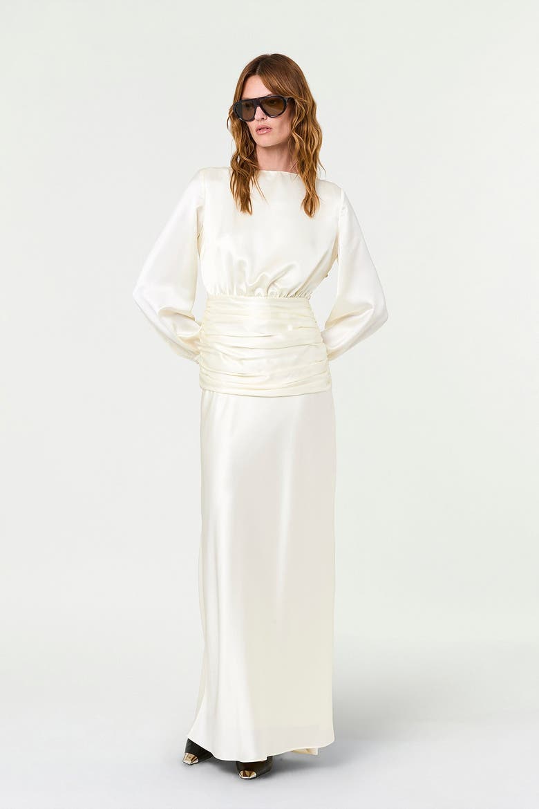 Samina Gown With Shirred Waistband, Alternate, color, CHALK