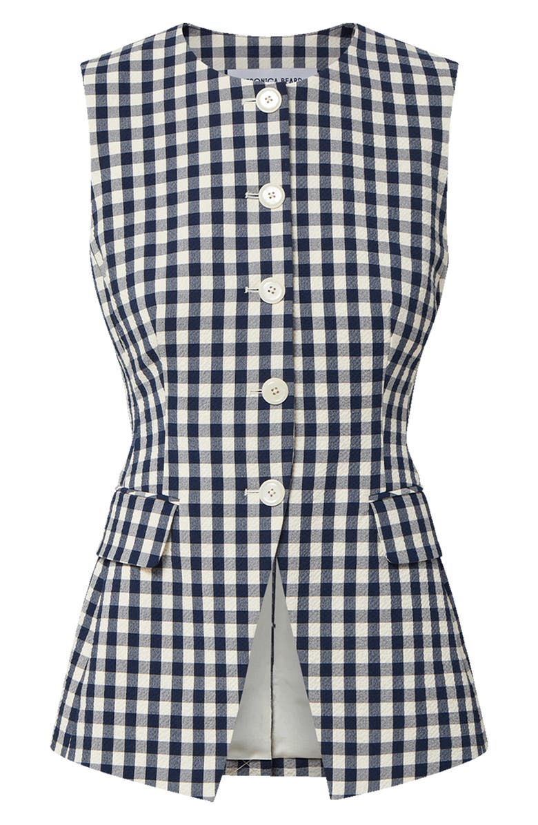 Veronica Beard Lois Stretch Cotton Gingham Vest, Alternate, color, Navy/ Dove