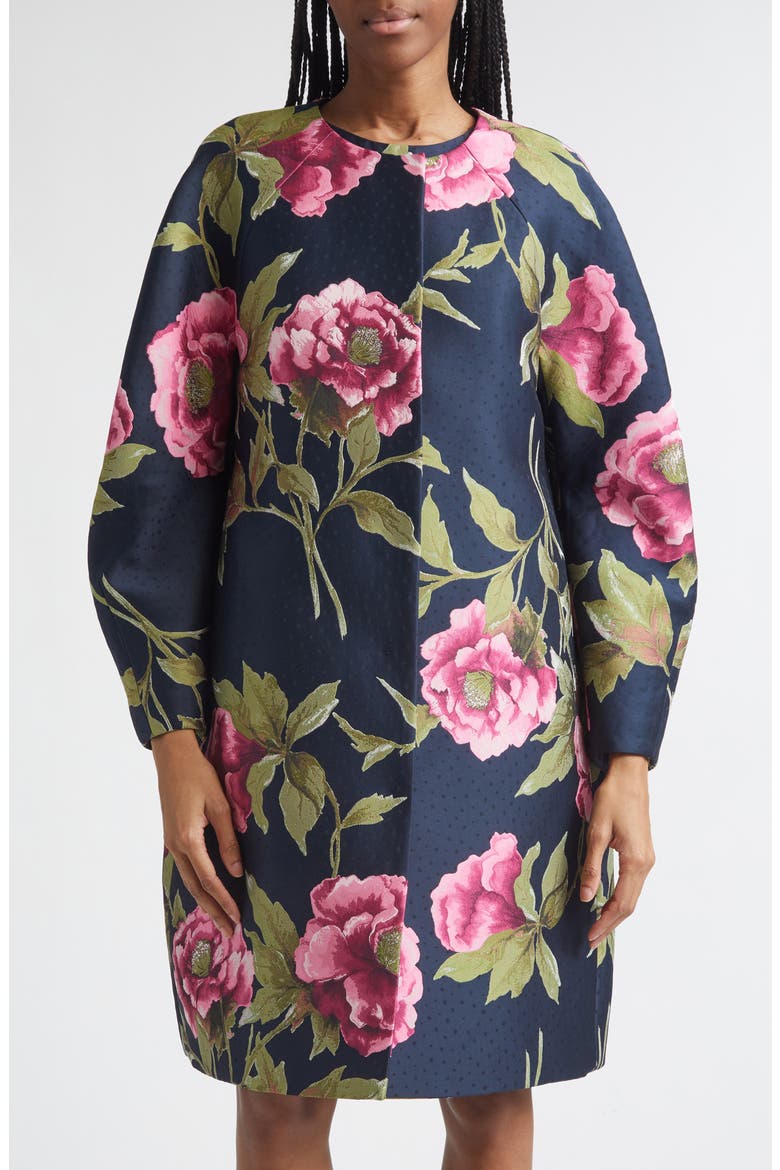 Peony Jacquard Cocoon Coat, Main, color, MIDNIGHT MULTI
