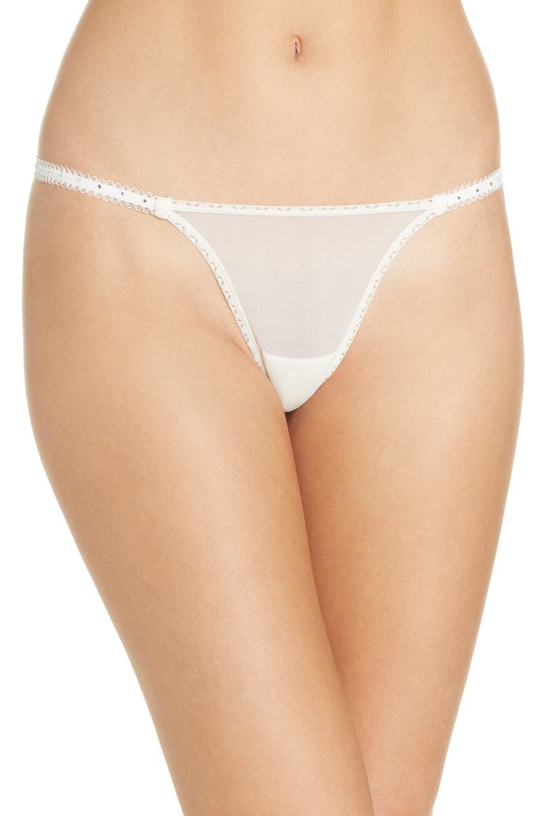 Mesh & Rhinestone G-String Thong, Main, color, MARSHMALLOW