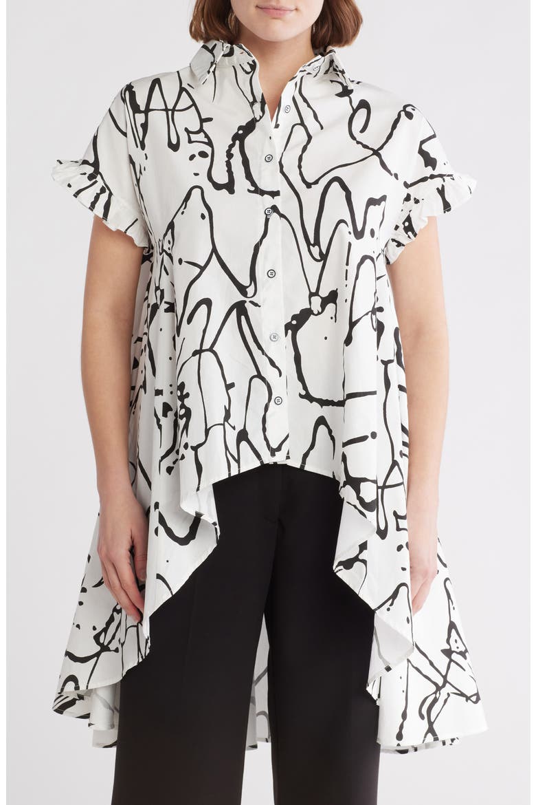 Ruched High-Low Button-Up Shirt, Main, color, WHITE