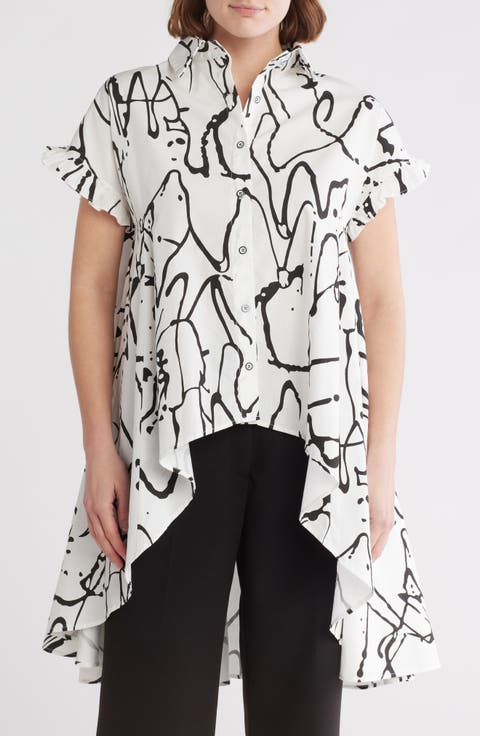 Ruched High-Low Button-Up Shirt