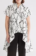 PATRIZIA LUCA Ruched High-Low Button-Up Shirt