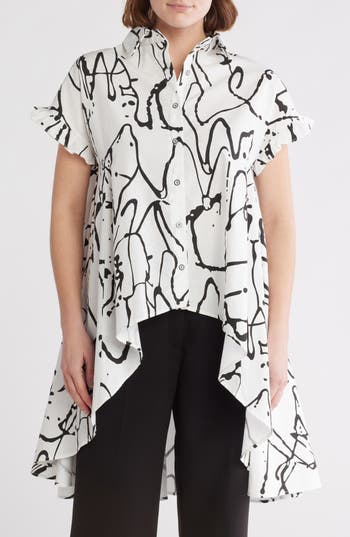 Patrizia Luca Ruched High-low Button-up Shirt In White