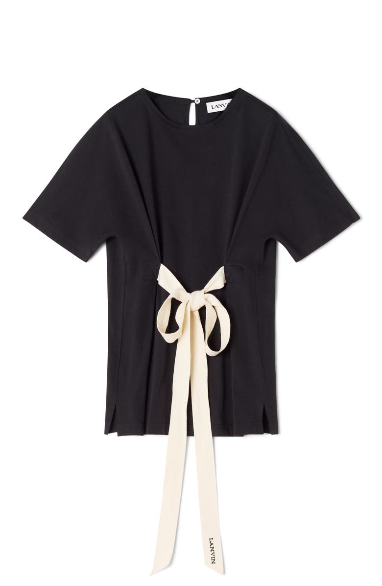 Lanvin Belted T-Shirt In Cotton And Silk, Alternate, color, Black