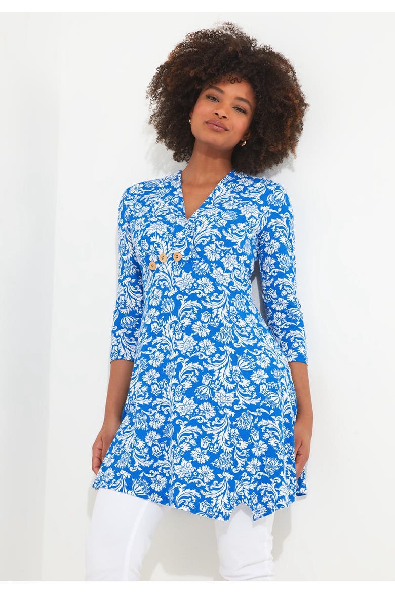 Stretch Knit Asymmetrical Tunic, Main, color, BLUE DAMASK