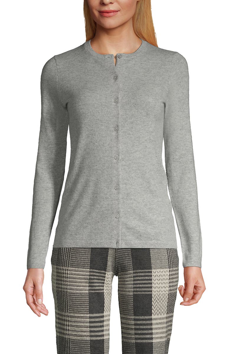 Lands' End Tall Classic Cashmere Cardigan Sweater, Main, color, Gray Heather