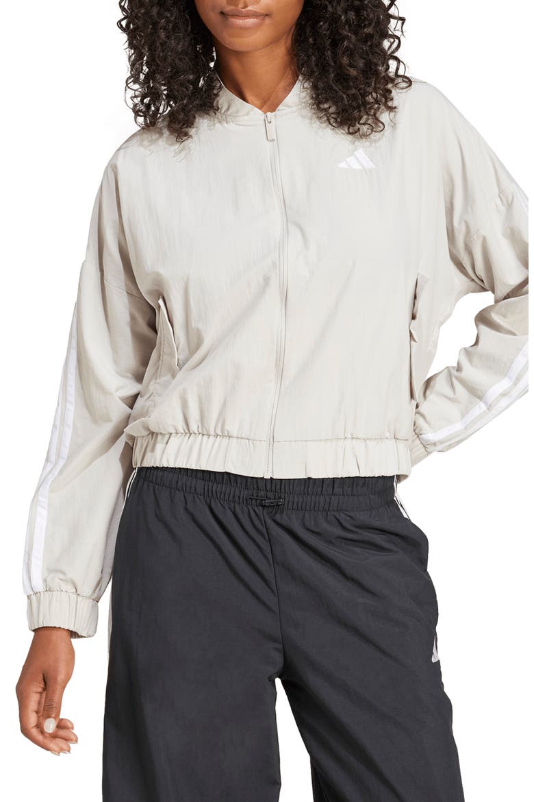 Essentials 3-Stripes Lifestyle Bomber Jacket, Main, color, WONALU/WHI