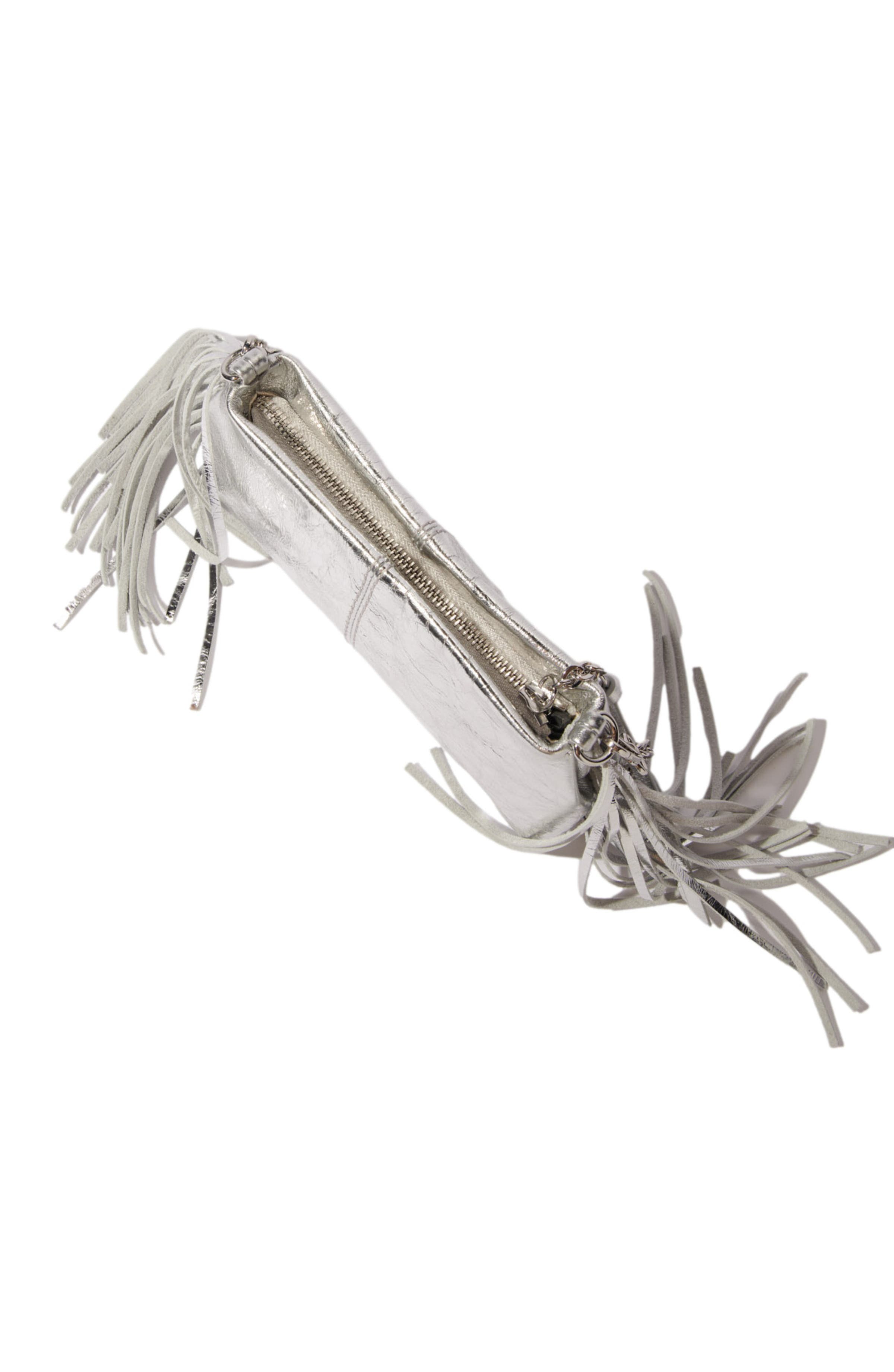 maje Miss M leather clutch bag, Alternate, color, Silver