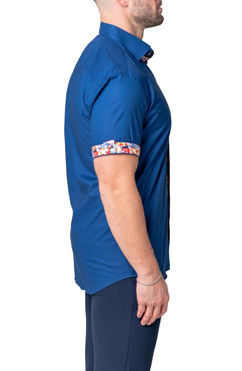 Maceoo Galileo Shiny Blue Short Sleeve Contemporary Fit Button-Up Shirt, Alternate, color, 