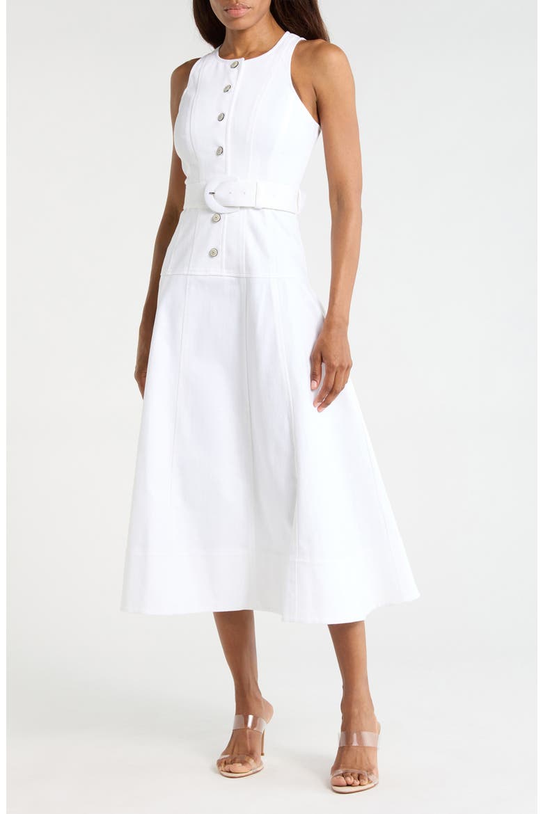 Margaret Sleeveless Cotton Blend A-Line Dress, Main, color, WHITE