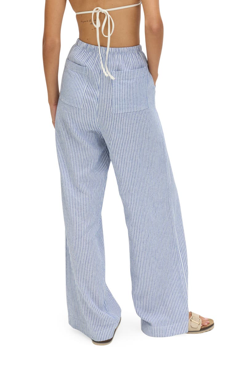 M&S Stripe Wide Leg Linen Blend Drawstring Pants, Alternate, color, Blue/ Multi