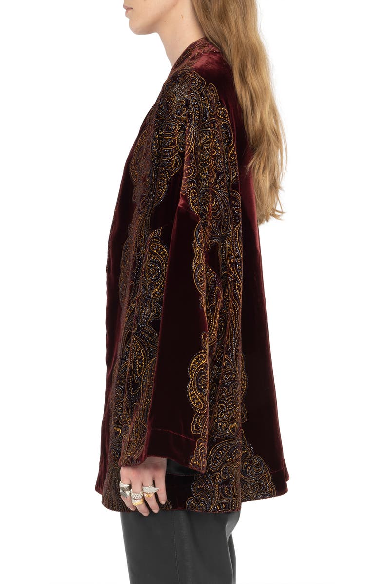 Zadig & Voltaire Sequin Paisley Velvet Jacket, Alternate, color, Burgundy