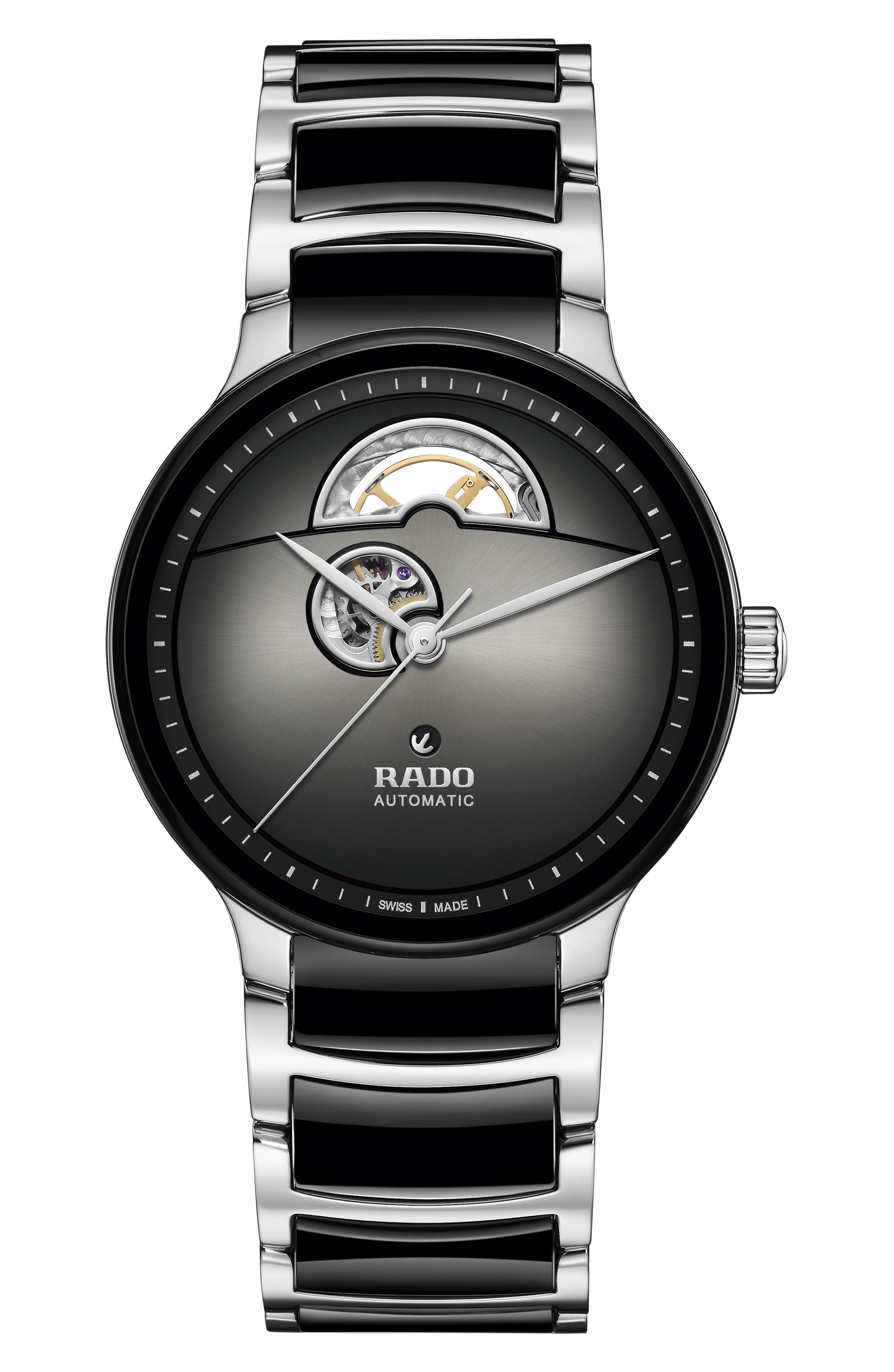 RADO Centrix Open Heart Automatic Ceramic Bracelet Watch, 39.5mm in Black 