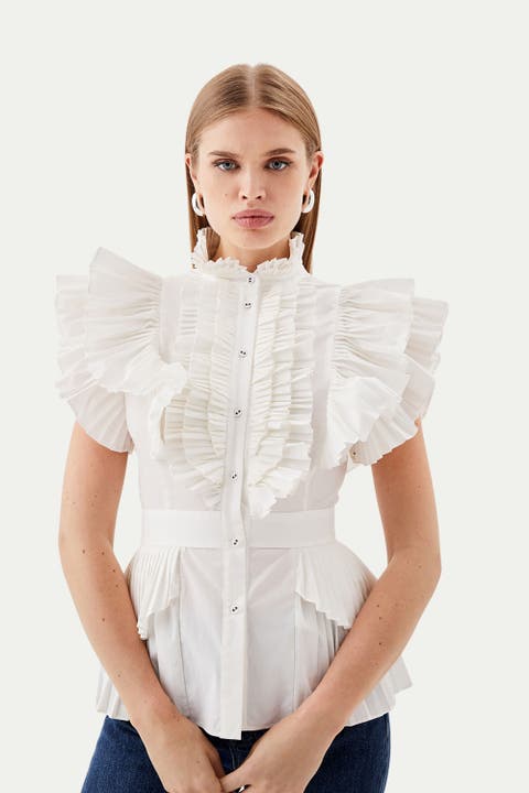Sleeveless Pleated Ruffle Blouse