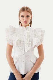 Karen Millen Sleeveless Pleated Ruffle Blouse